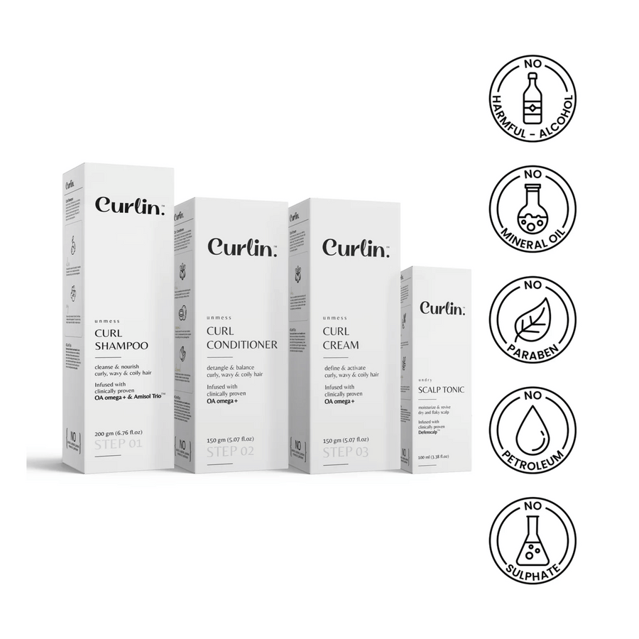 Curlin - The Perfect Curl Buddy Kit - Curl Shampoo + Conditioner + Scalp Tonic + Cream