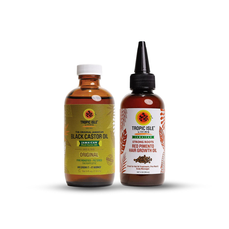 Tropic Isle Living - Jamaican Black Castor Oil - 4 Oz +  Strong Roots Red Pimento - Hair Growth Oil - 4 Oz