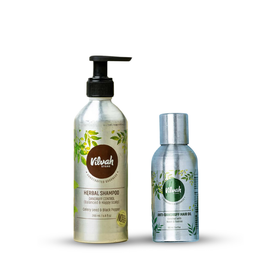 Vilvah - Anti Dandruff Combo - Anti Dandruff Hair Oil + Herbal Shampoo
