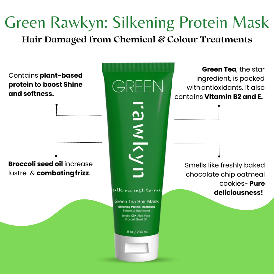 Green Rawkyn - Silkening Protein Mask - Deep Hair Treatment 8 Oz