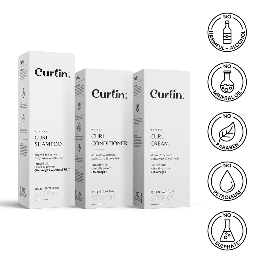 Curlin - The Curl Essential Trio - Curlin Shampoo + Conditioner + Leave in Cream