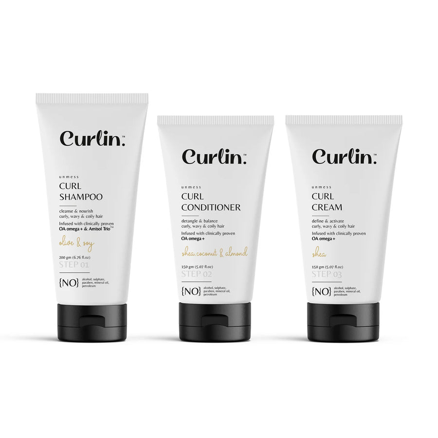 Curlin - The Curl Essential Trio - Curlin Shampoo + Conditioner + Leave in Cream